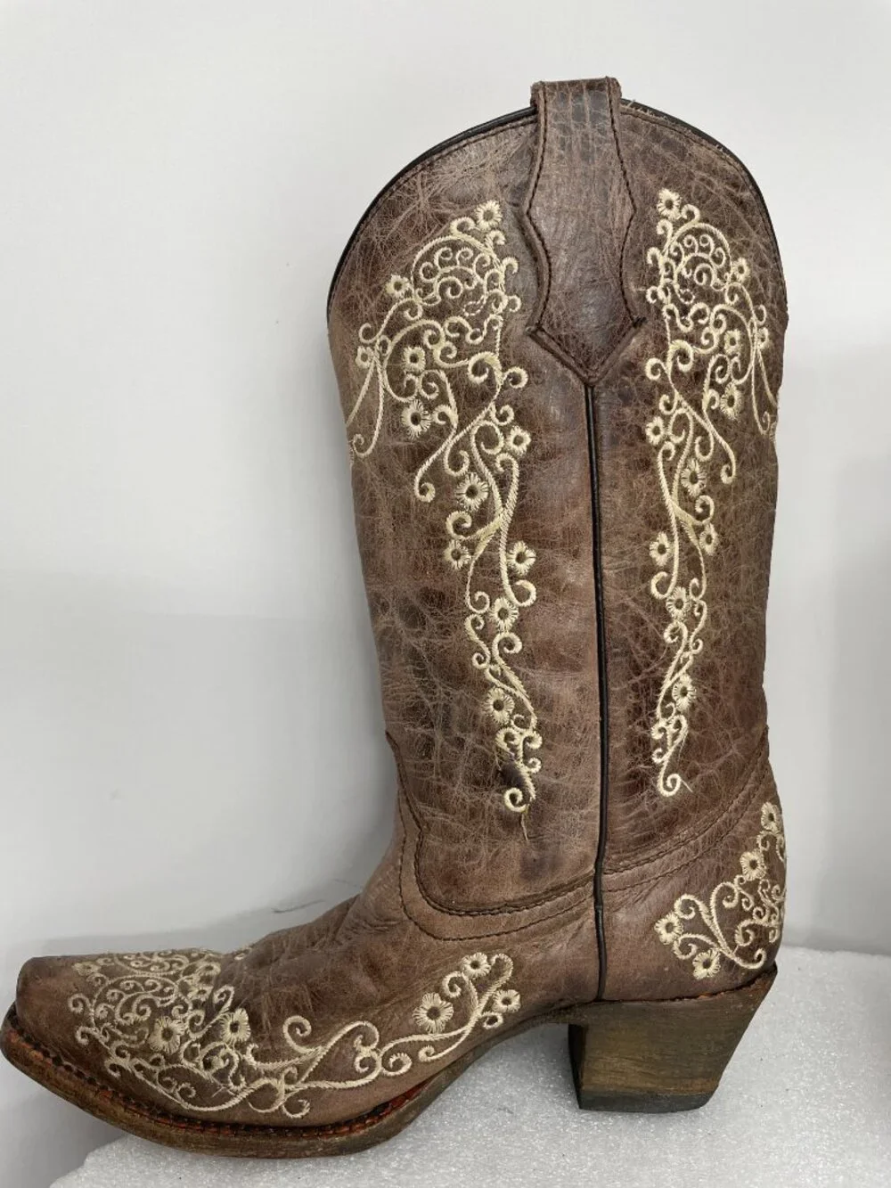 Corral Western Leather Boots Teens Snip Toe Brown Cowgirl Cowboy Girls Youth 3.5